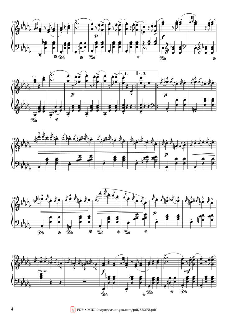 Page 4 of the piano sheet music PDF Piano - Waltz in E♭ Major, Grande Valse brillante Piano by Frédéric François Chopin
