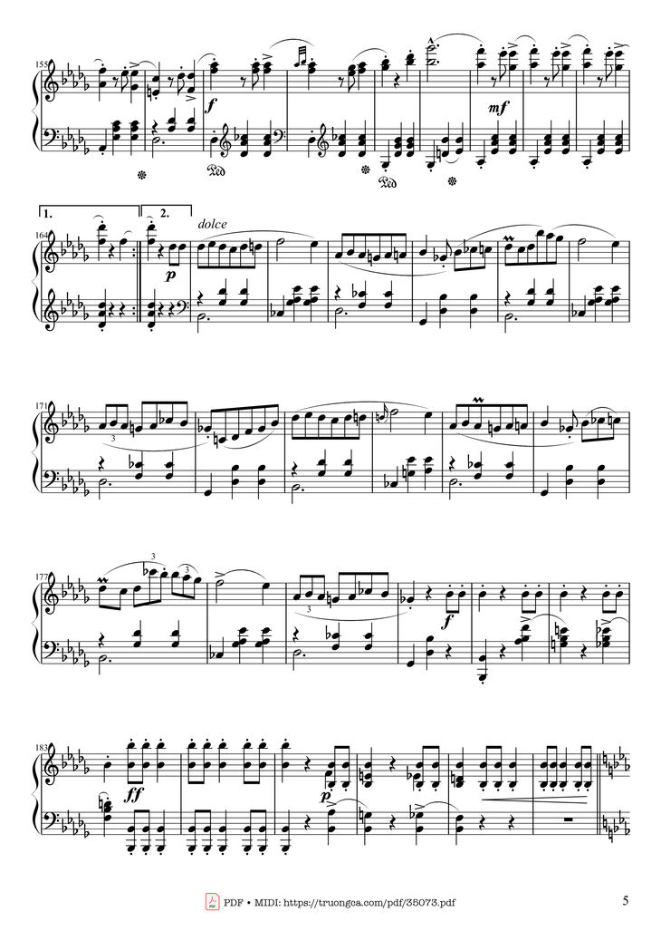 Page 5 of the piano sheet music PDF Piano - Waltz in E♭ Major, Grande Valse brillante Piano by Frédéric François Chopin