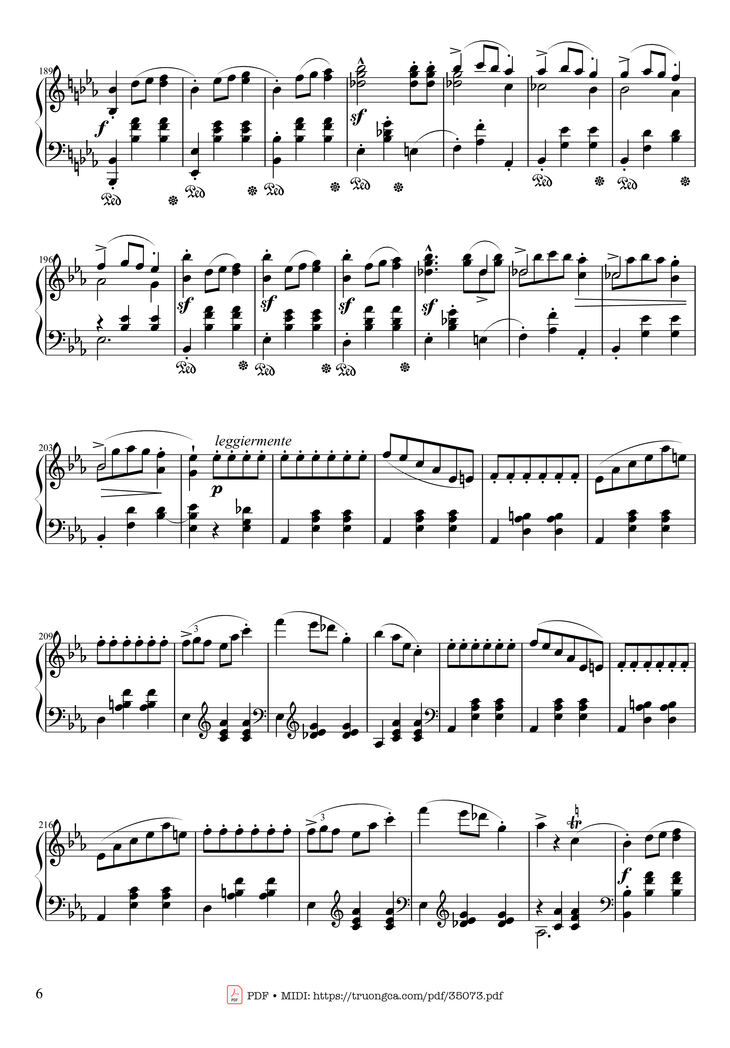 Page 6 of the piano sheet music PDF Piano - Waltz in E♭ Major, Grande Valse brillante Piano by Frédéric François Chopin