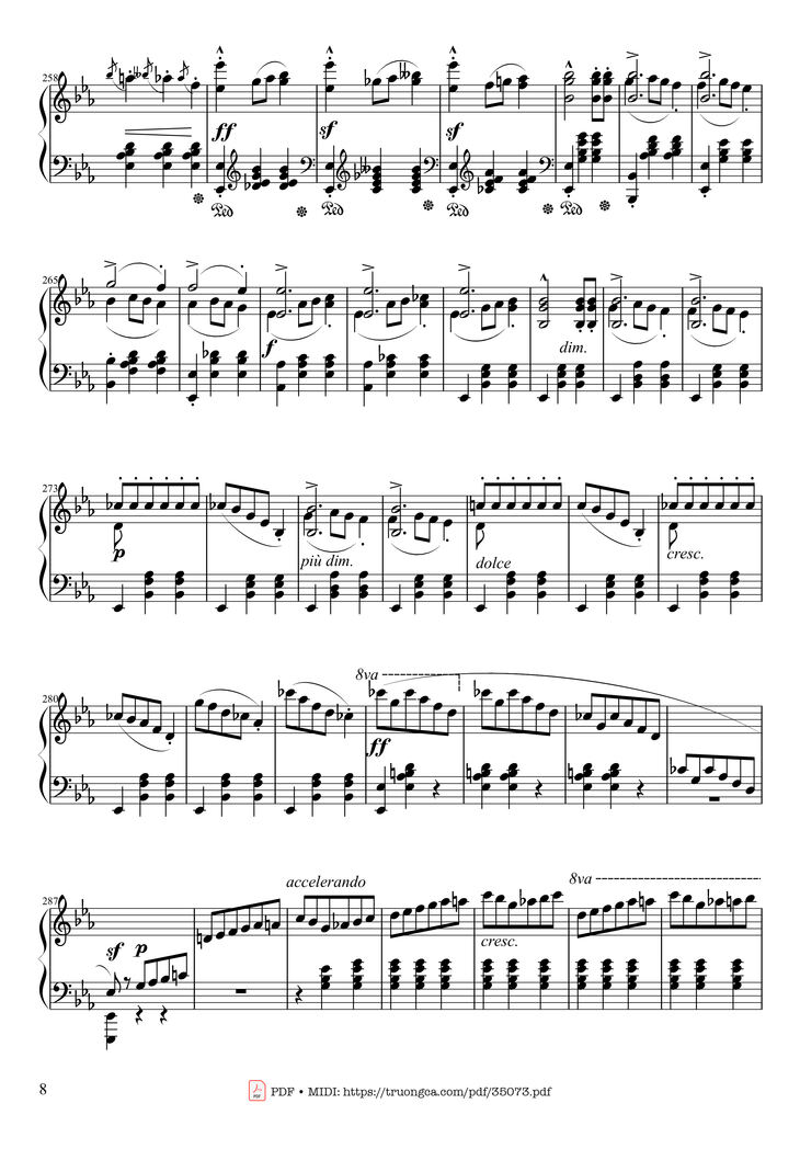 Page 8 of the piano sheet music PDF Piano - Waltz in E♭ Major, Grande Valse brillante Piano by Frédéric François Chopin