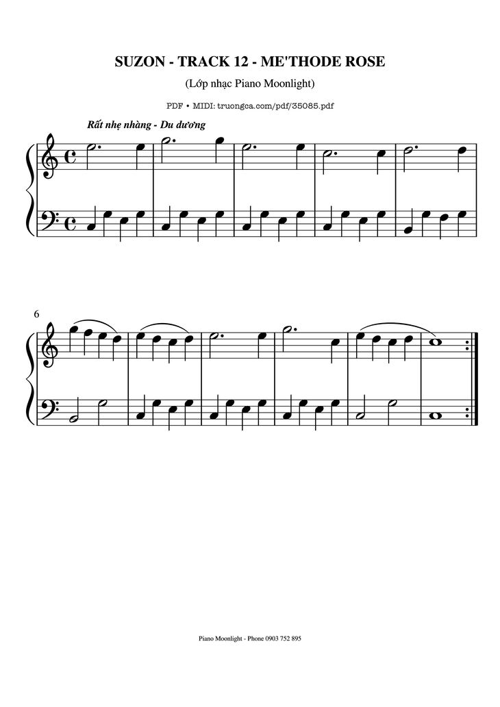 Page 1 of the piano sheet music PDF Piano - Suzon, Methode Rose by Methode Rose