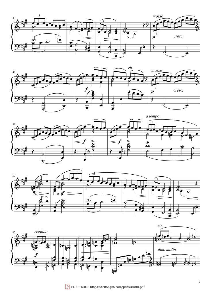 Page 3 of the piano sheet music PDF - Arabesque L. 66 No. 1 in E Major by Claude Achille Debussy