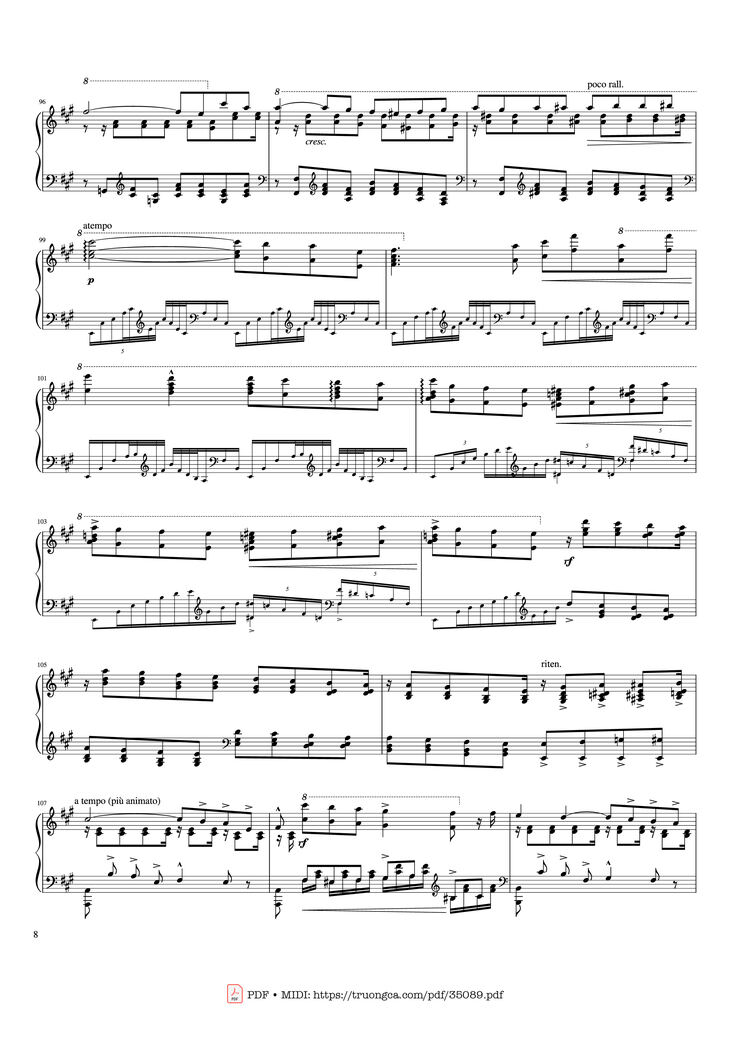 Page 8 of the piano sheet music PDF Piano - Hymne à Sainte Cécile Piano Solo by Franz Liszt