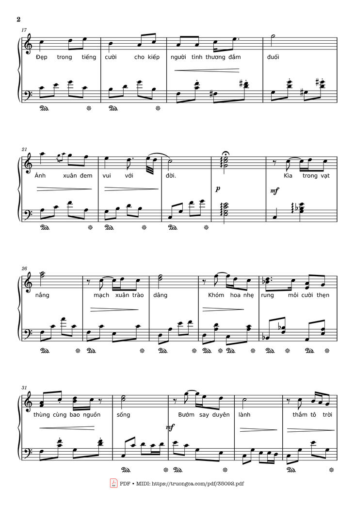 Page 2 of the piano sheet music PDF Piano - Đón xuân Piano by Phạm Đình Chương