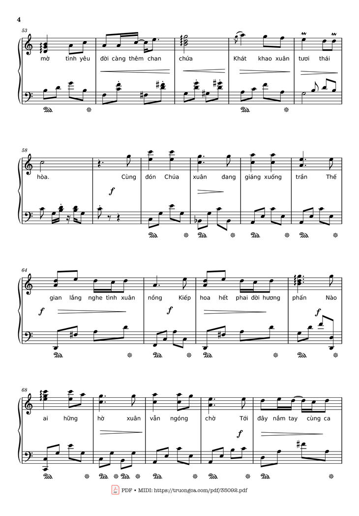 Page 4 of the piano sheet music PDF Piano - Đón xuân Piano by Phạm Đình Chương