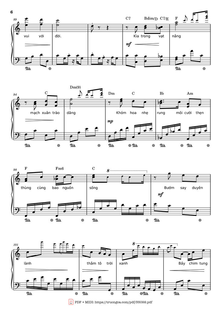 Page 6 of the piano sheet music PDF Piano - Đón xuân Piano by Phạm Đình Chương