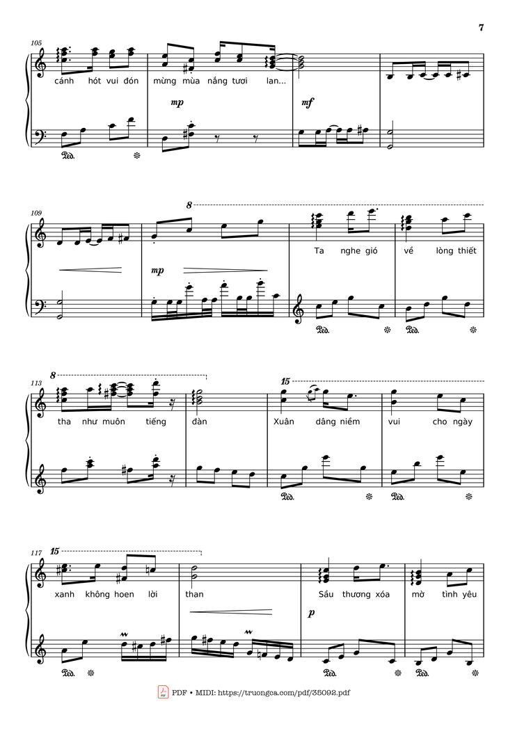 Page 7 of the piano sheet music PDF Piano - Đón xuân Piano by Phạm Đình Chương