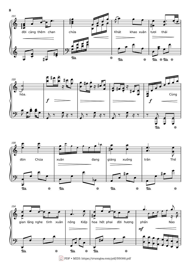 Page 8 of the piano sheet music PDF Piano - Đón xuân Piano by Phạm Đình Chương