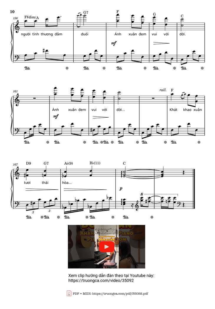 Page 10 of the piano sheet music PDF Piano - Đón xuân Piano by Phạm Đình Chương