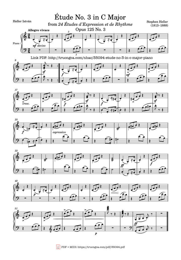Page 1 of the piano sheet music PDF Piano - Étude No. 3 in C Major Piano by Stephen Heller
