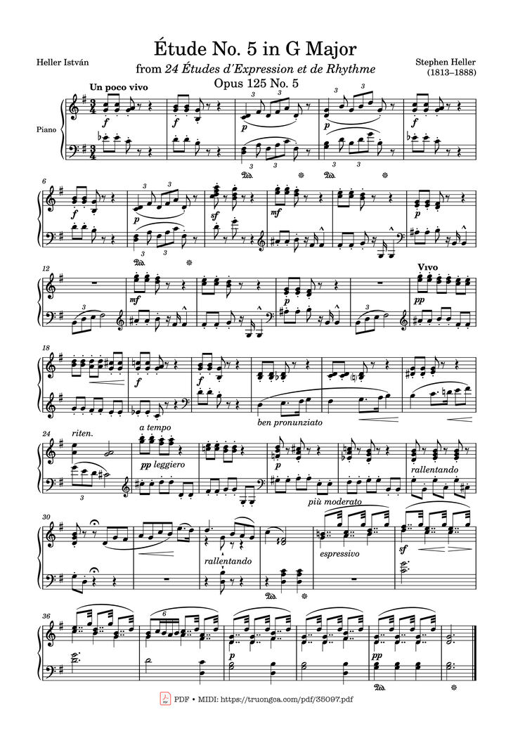 Page 1 of the piano sheet music PDF Piano - Étude No. 5 in G Major Piano by Stephen Heller