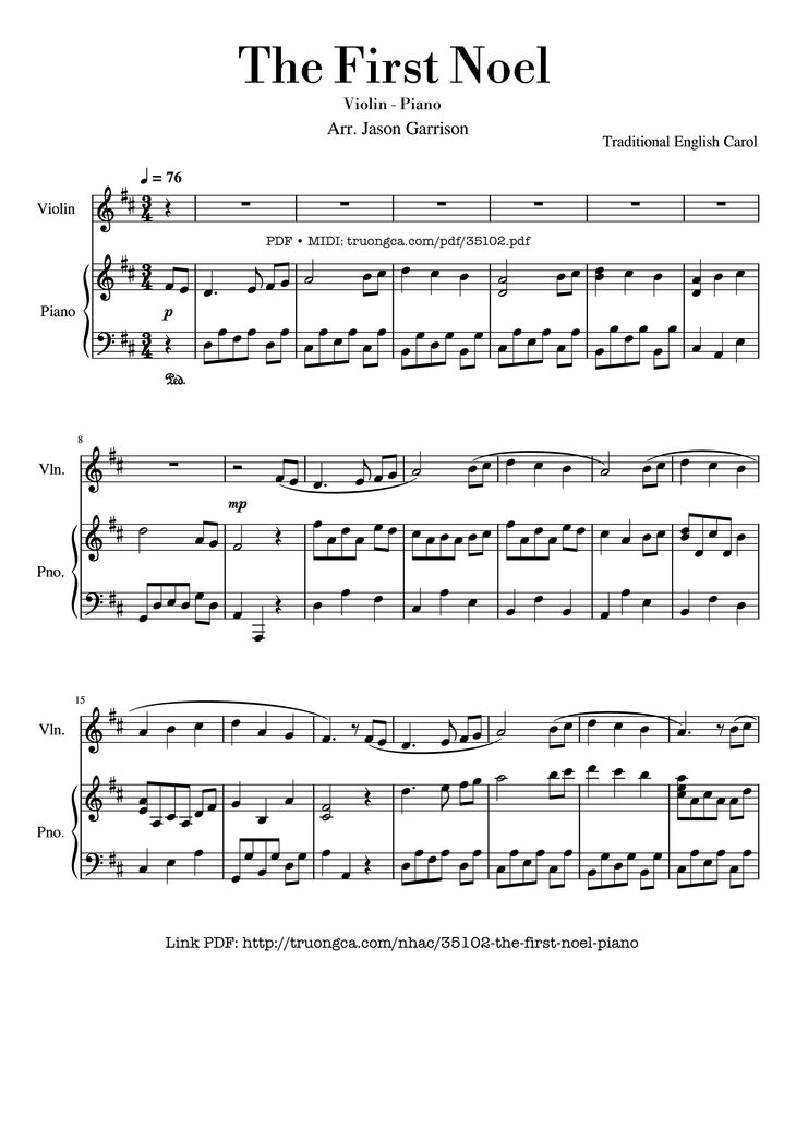 Page 1 of the piano sheet music PDF Piano - The First Noel Violin & Piano by Traditional English