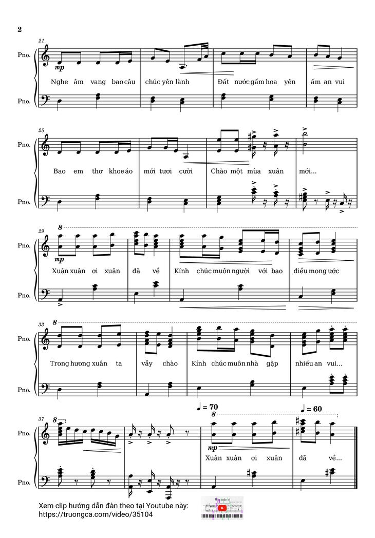 Page 2 of the piano sheet music PDF - Mùa xuân ơi Piano (Easy ver.) by Nguyễn Ngọc Thiện