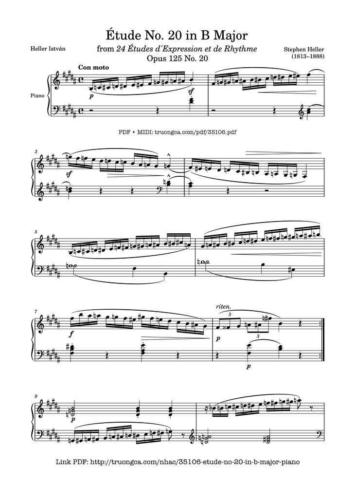 Page 1 of the piano sheet music PDF Piano - Étude No. 20 in B Major Piano by Stephen Heller