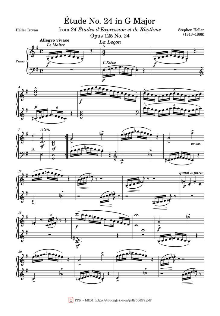 Page 1 of the piano sheet music PDF Piano - Étude No. 24 in G Major Piano by Stephen Heller