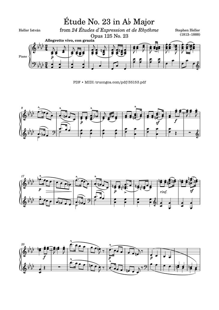 Page 1 of the piano sheet music PDF Piano - Étude No. 23 in A♭ Major Piano by Stephen Heller