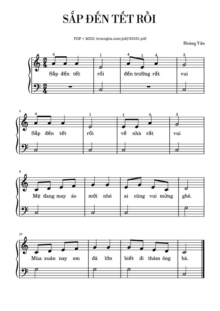 Page 1 of the piano sheet music PDF - Sắp đến tết rồi Piano EASY by Hoàng Vân