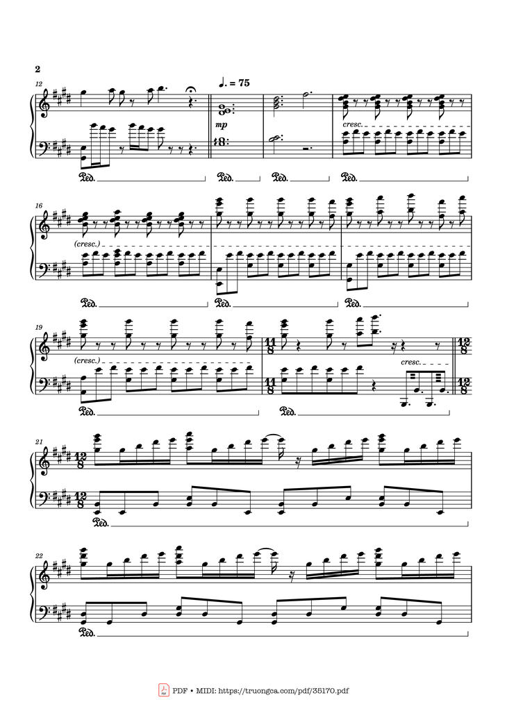 Page 2 of the piano sheet music PDF Piano - In the pool, Chainsaw Man, Reze Arc OST by Kensuke Ushio