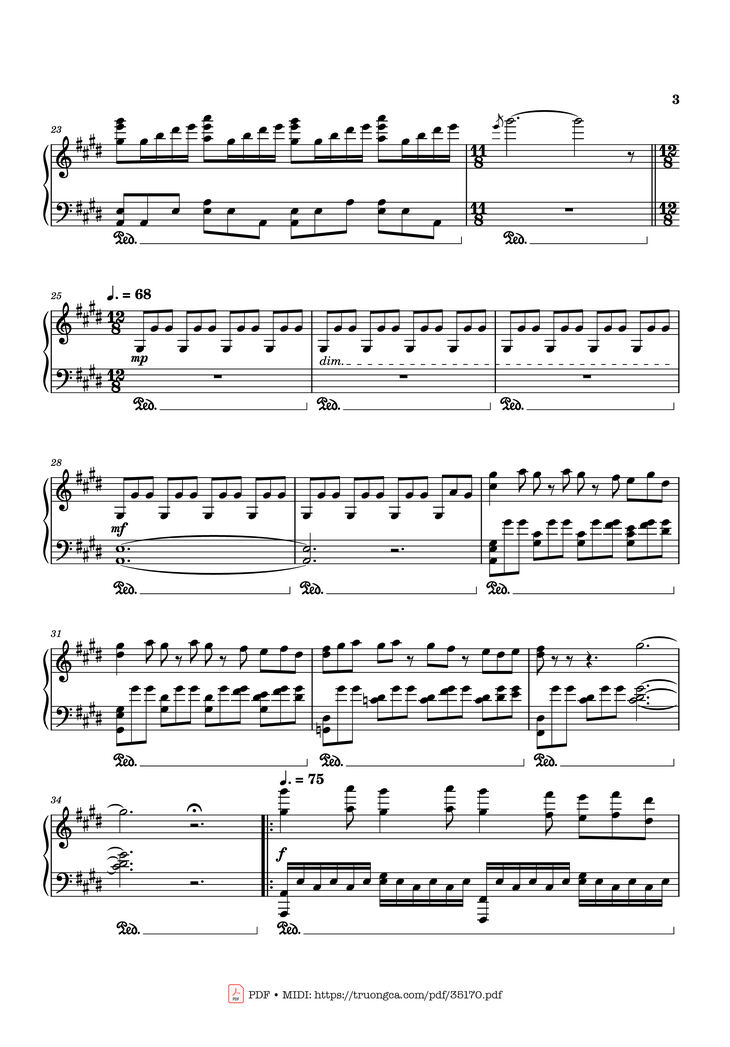 Page 3 of the piano sheet music PDF Piano - In the pool, Chainsaw Man, Reze Arc OST by Kensuke Ushio