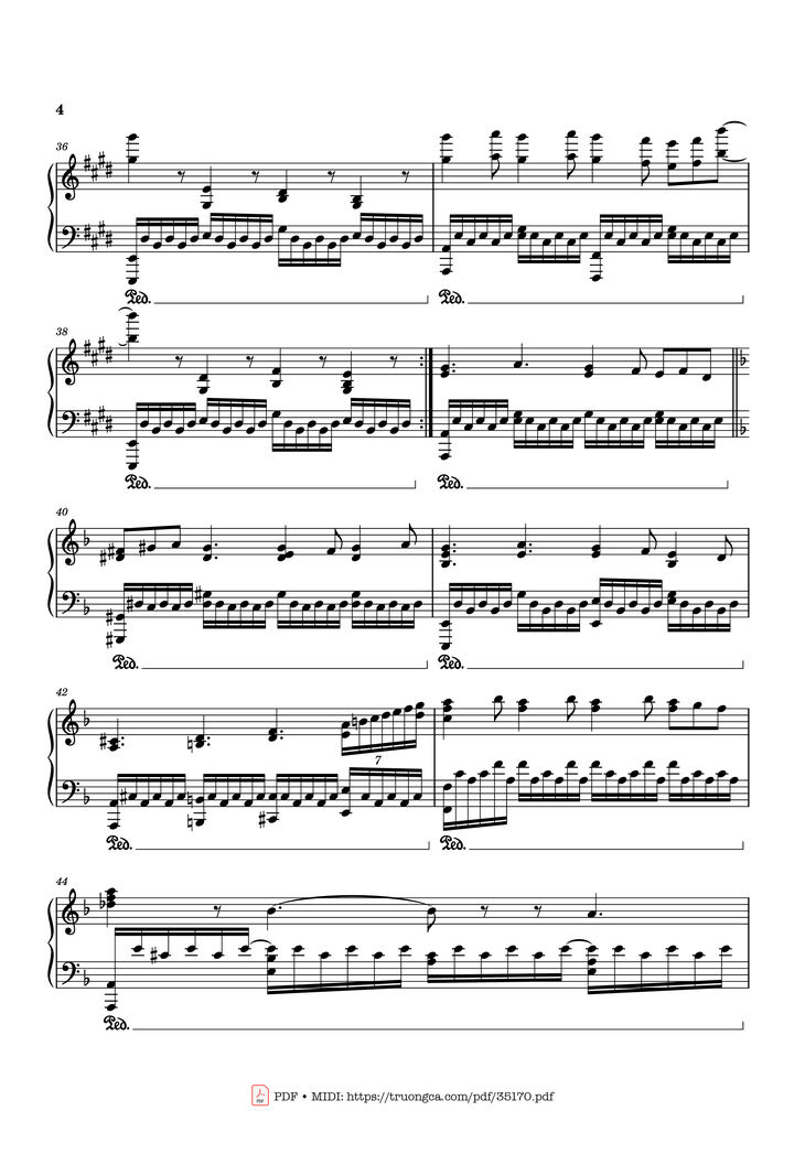 Page 4 of the piano sheet music PDF Piano - In the pool, Chainsaw Man, Reze Arc OST by Kensuke Ushio