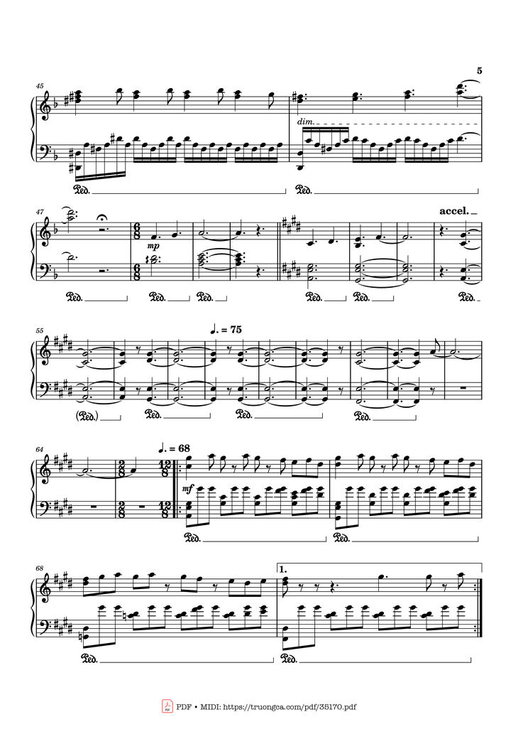 Page 5 of the piano sheet music PDF Piano - In the pool, Chainsaw Man, Reze Arc OST by Kensuke Ushio