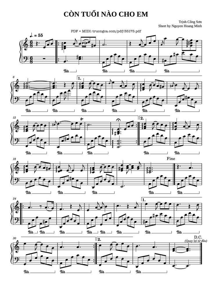 Page 1 of the piano sheet music PDF Piano - Còn tuổi nào cho em Piano by Trịnh Công Sơn