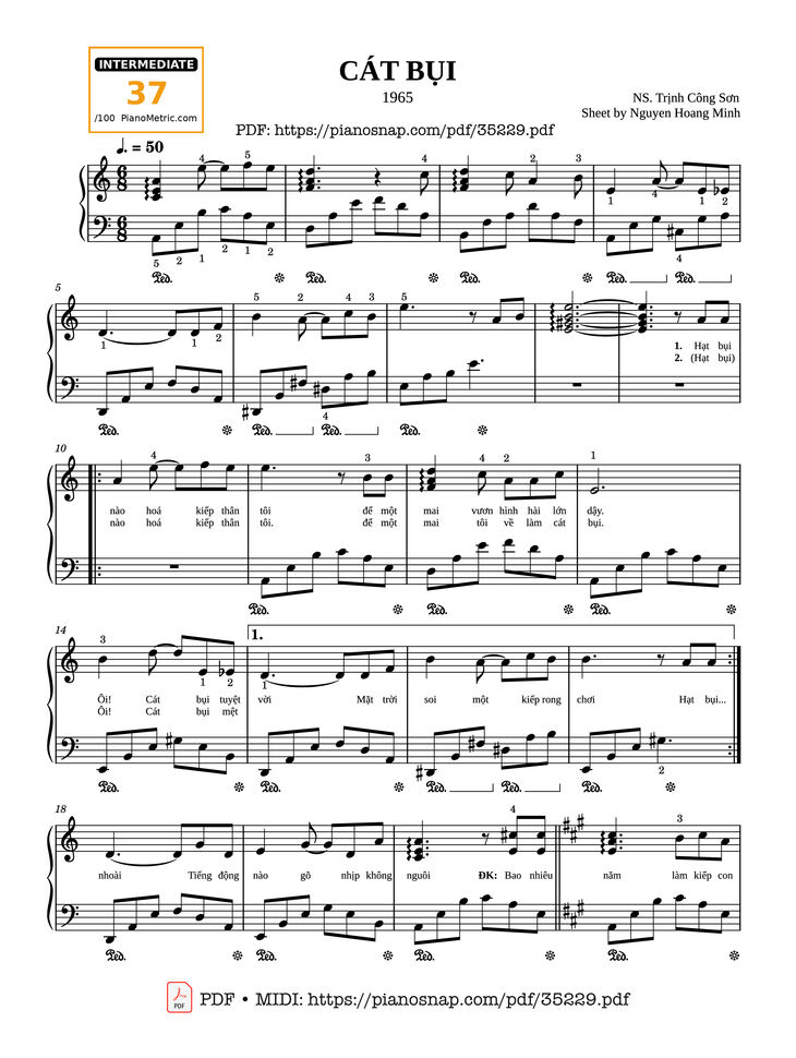 Page 1 of the piano sheet music PDF Piano - Cát bụi Piano by Trịnh Công Sơn