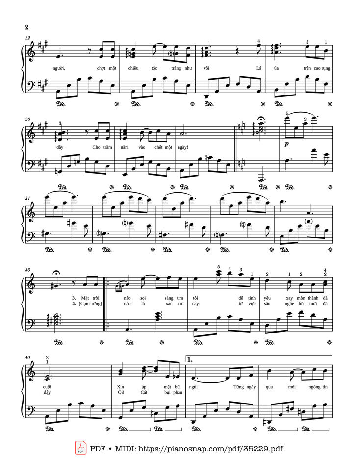 Page 2 of the piano sheet music PDF Piano - Cát bụi Piano by Trịnh Công Sơn