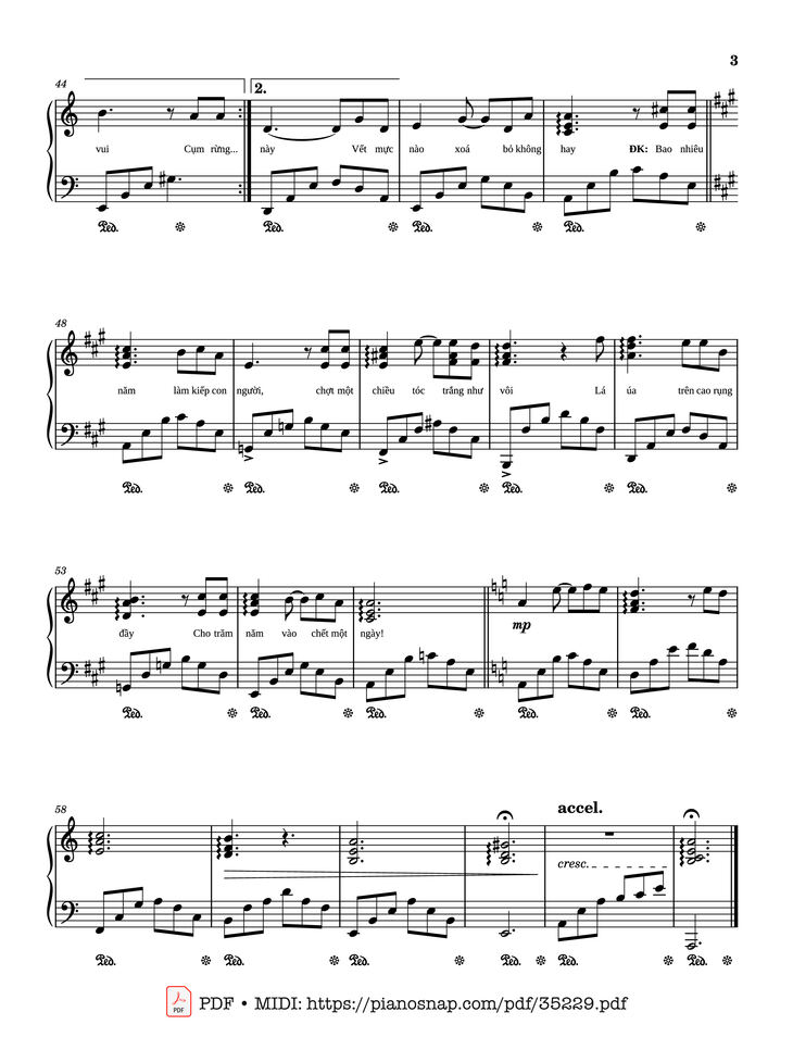 Page 3 of the piano sheet music PDF Piano - Cát bụi Piano by Trịnh Công Sơn