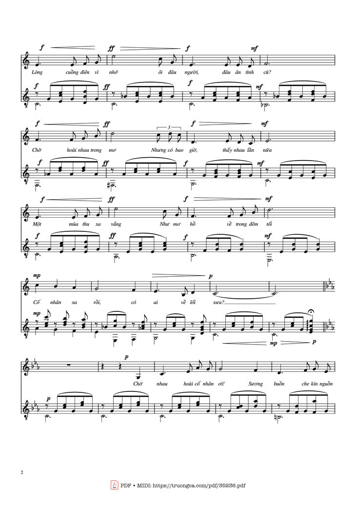 Page 2 of the piano sheet music PDF Guitar Tab - Hoài Cảm Guitar TAB by CUNG TIẾN