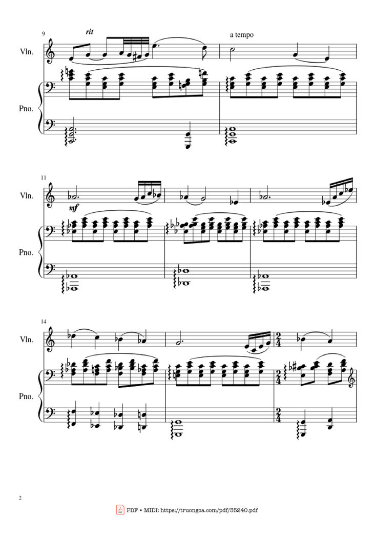 Page 2 of the piano sheet music PDF Piano - Shostakovich Romance (From The Gadfly) Piano & Violin by Dmitri Shostakovich