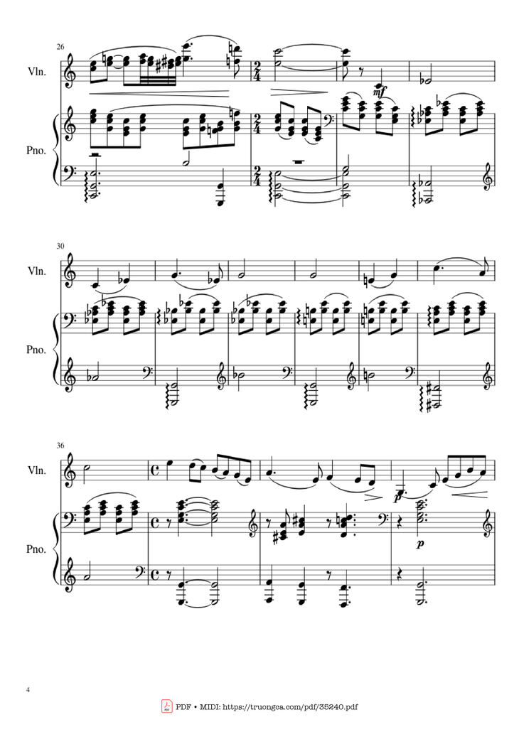 Page 4 of the piano sheet music PDF Piano - Shostakovich Romance (From The Gadfly) Piano & Violin by Dmitri Shostakovich