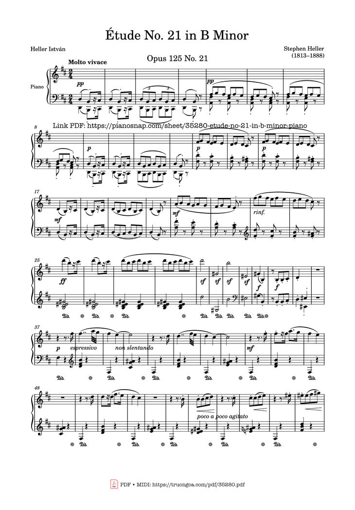 Page 1 of the piano sheet music PDF Piano - Étude No. 21 in B Minor Piano by Stephen Heller