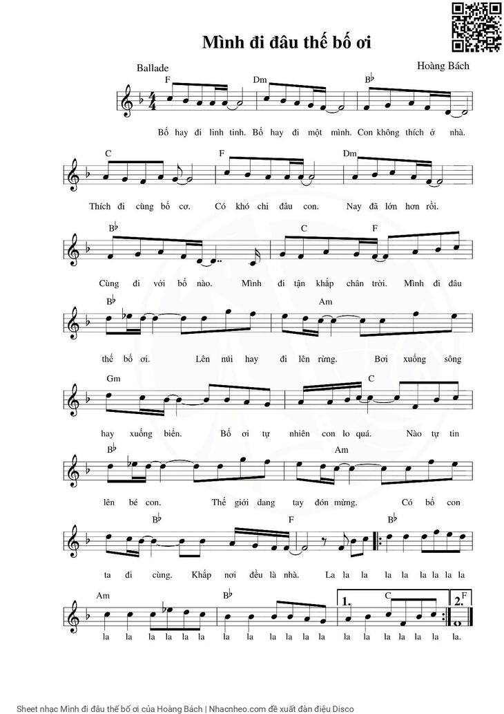 Page 1 of the piano sheet music PDF - Mình đi đâu thế bố ơi by Hoàng Bách