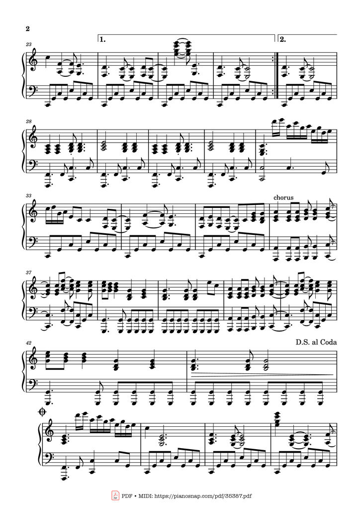 Page 2 of the piano sheet music PDF Piano - Silver Springs Piano by Fleetwood Mac
