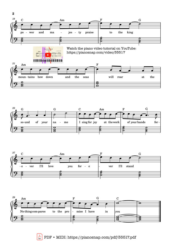 Page 2 of the piano sheet music PDF Piano - Shout to the Lord Piano EASY by Darlene Zschech
