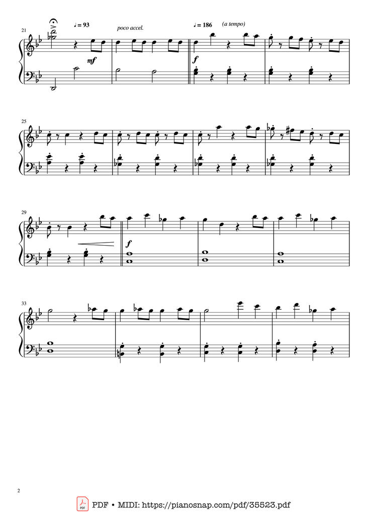 Page 2 of the piano sheet music PDF Piano - Symphony No. 40 Piano EASY by Wolfgang Amadeus Mozart