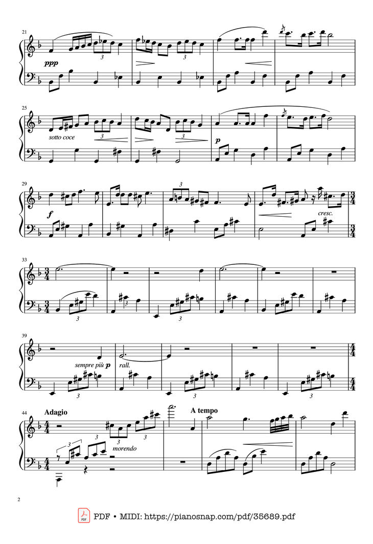 Page 2 of the piano sheet music PDF Piano - Nocturne in C sharp Minor Piano EASY by Frédéric Chopin