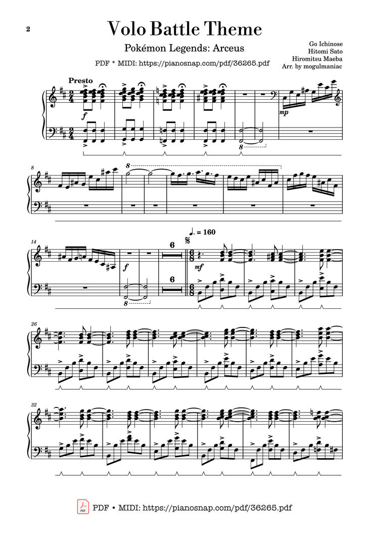 Sheet music preview — Volo Theme Piano