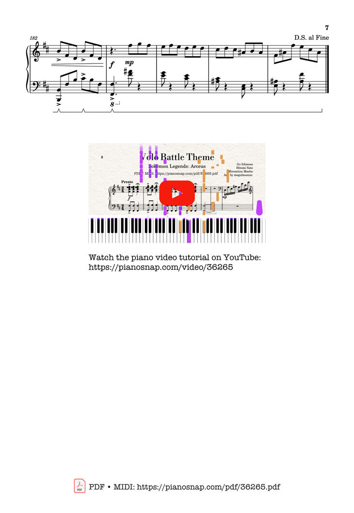 Page 6 of the piano sheet music PDF Piano - Volo Battle Theme - Pokémon Legends: Arceus, Solo Piano by Go Ichinose