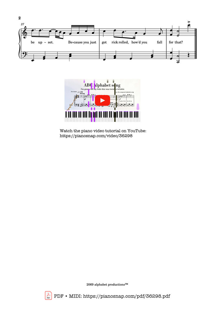 Page 2 of the piano sheet music PDF Piano - ABC Alphabet song (Twinkle Twinkle) Piano by Traditional