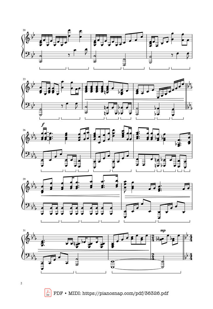 Page 2 of the piano sheet music PDF Piano - Bohemian Rhapsody - Queen by Queen