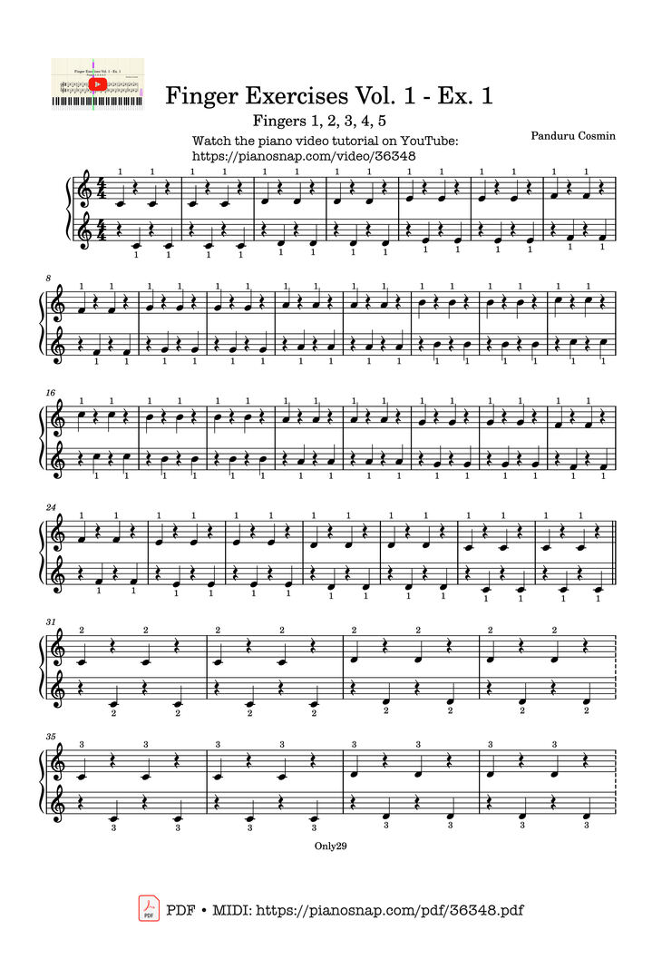 Sheet music preview — Finger Exercises Vol 1 Ex 1 Piano