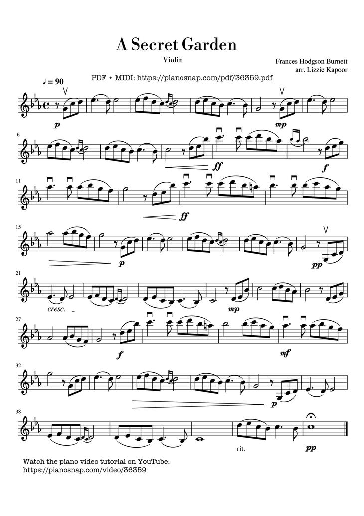 Sheet music preview — A Secret Garden Violin