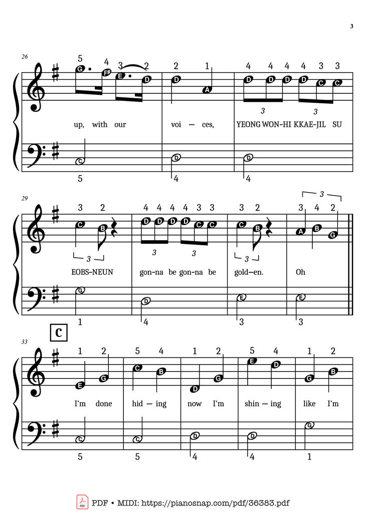 Page 3 of the piano sheet music PDF Piano - Golden (KPop Demon Hunters) Simplified Piano by KPop Demon Hunters