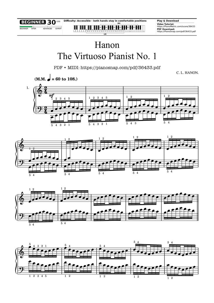 Sheet music - Hanon - The Virtuoso Pianist No. 1 page 1