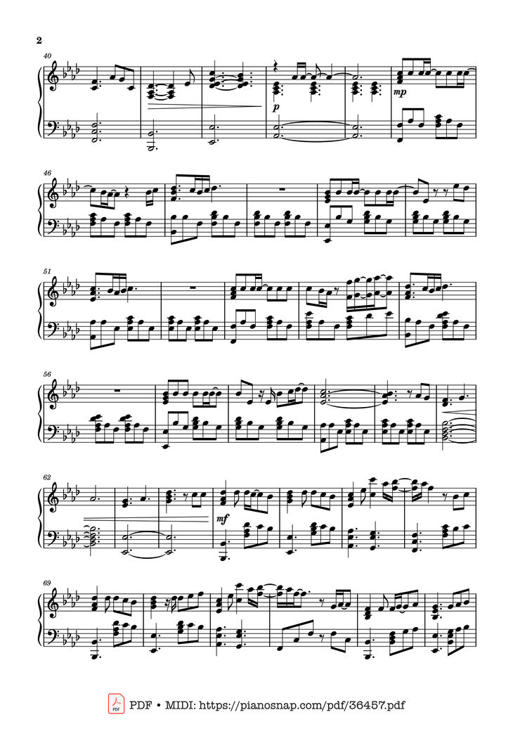 Page 2 of the piano sheet music PDF Piano - Glimpse of Us Piano by Joji