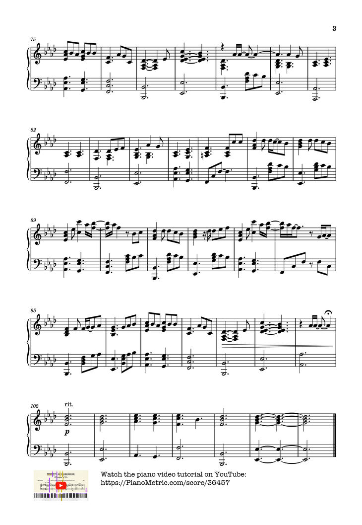 Page 3 of the piano sheet music PDF Piano - Glimpse of Us Piano by Joji