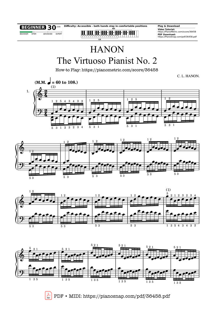 Sheet music - Hanon - The Virtuoso Pianist No. 2 page 1