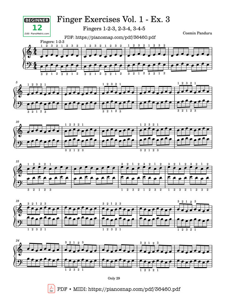 Sheet music - Finger Exercises Vol. 1 - Ex. 3 Piano page 1